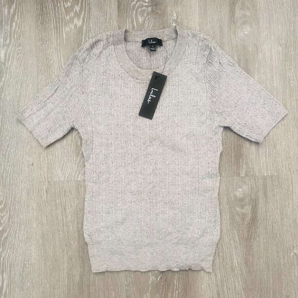NWT Lulus Classy Excellence Heather Grey Sweater Knit Short Sleeve Top - Size S - Picture 2 of 3